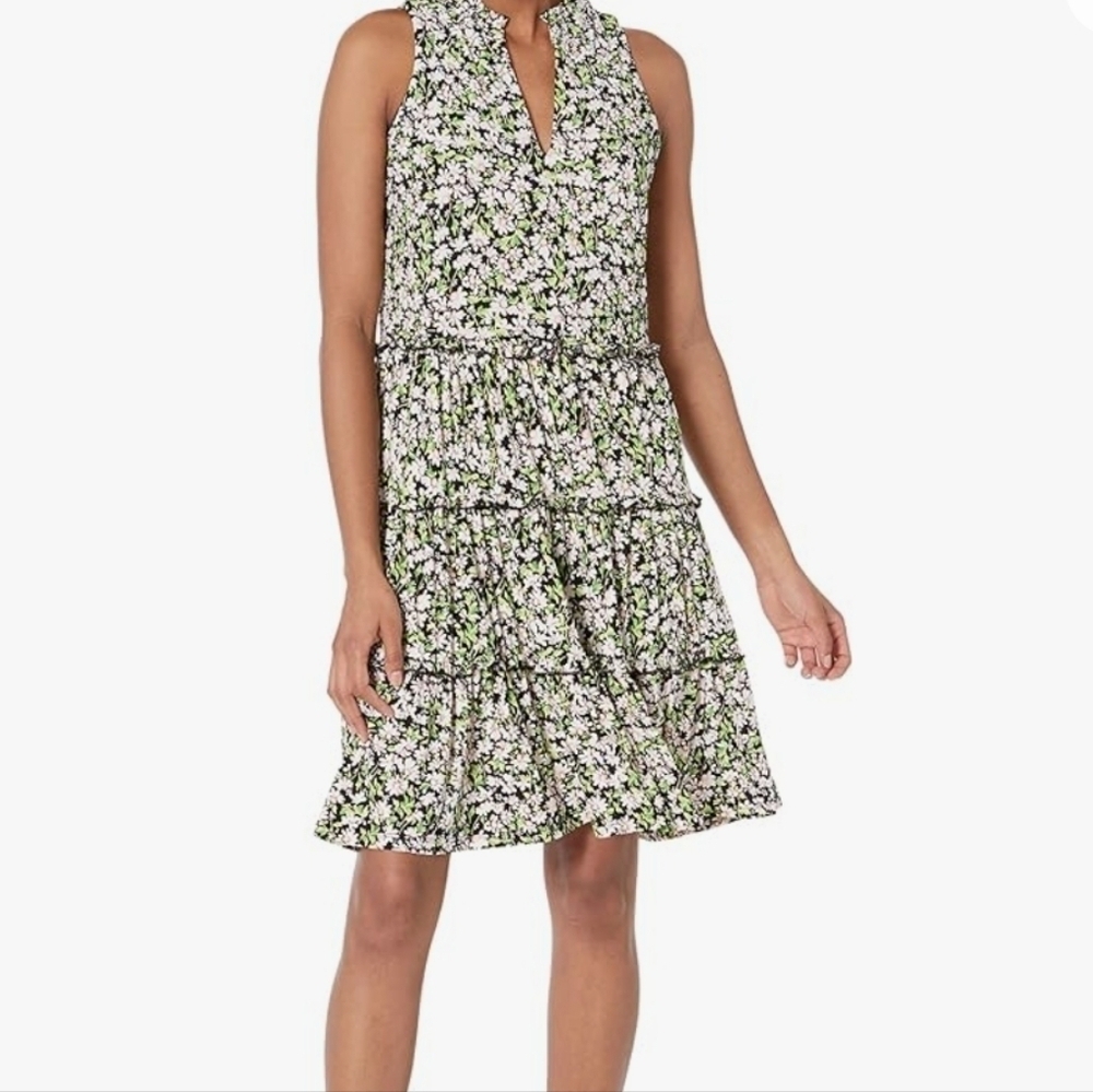 TOMMY HILFIGER Sz 8 Daisy Floral A-Line 38" Dress Ruffle Tiers Sleeveless Modest